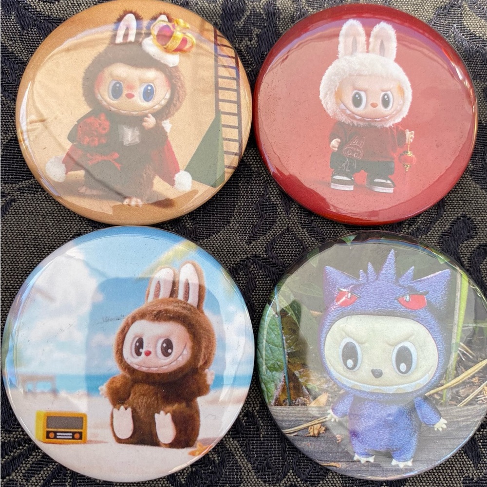 Labubu Pinback Buttons. Set of 4. 2.25” each